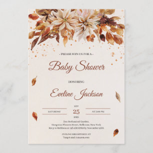 Fall and Autumn flowers and leaves Baby Shower Invitation
