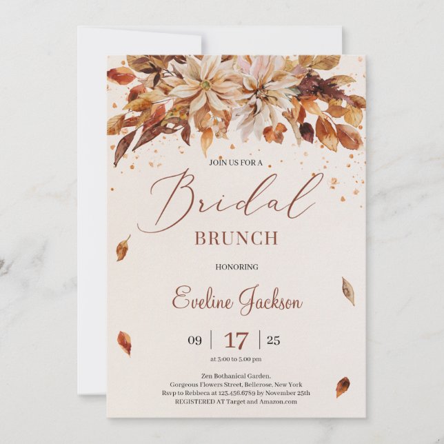Fall and Autumn flowers and leaves Bridal Brunch Invitation (Front)