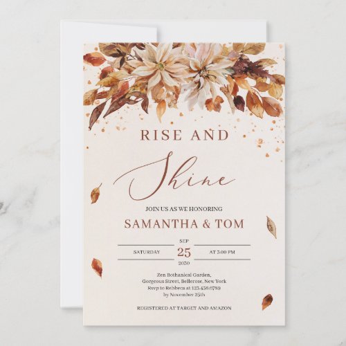 Fall and Autumn flowers and leaves Wedding Brunch Invitation