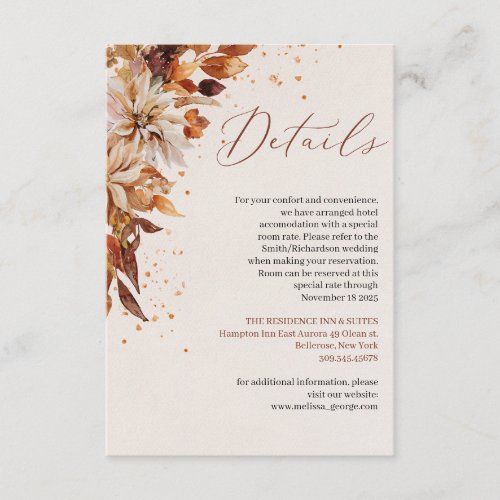 Fall and autumn flowers and leaves wedding details enclosure card