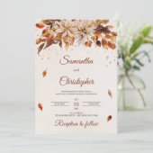 Fall and Autumn flowers and leaves wedding Invitation (Standing Front)