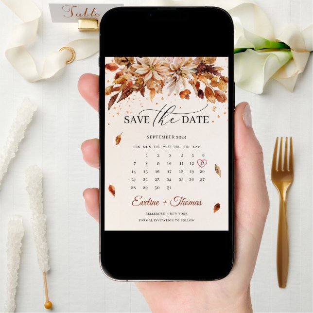 Fall and Autumn Flowers Marigold Calendar Boho Save The Date (Front Digital)