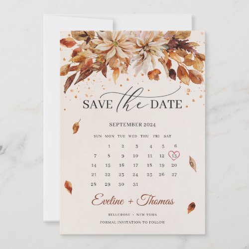 Fall and Autumn Flowers Marigold Calendar Boho Save The Date