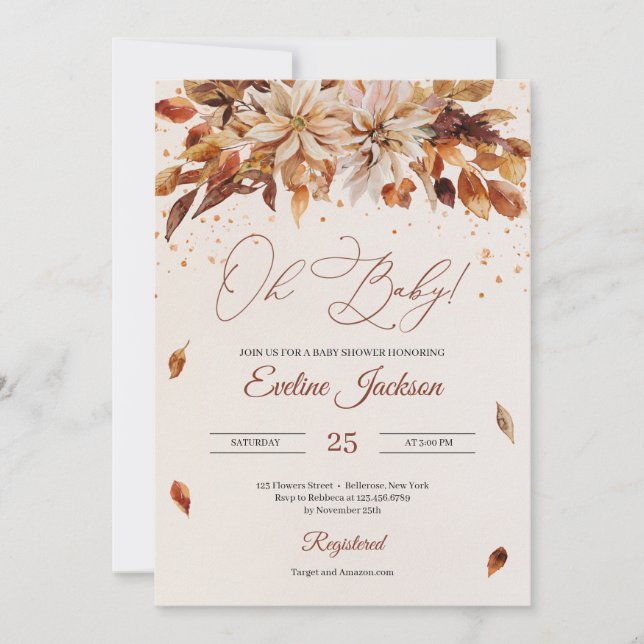 Fall and autumn marigold orange flowers invitation (Front)