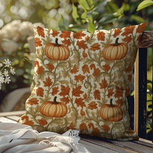 Fall and autumn pumpkin Art nouveau William Morris Throw Pillow