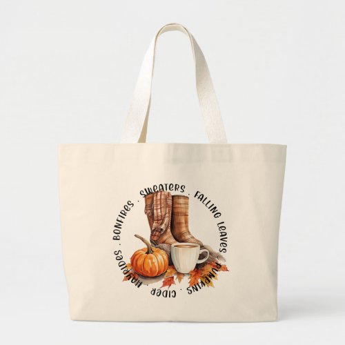 Fall and Autumn Vibes Large Tote Bag