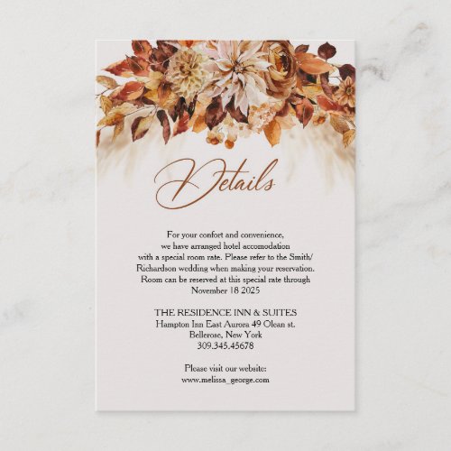 Fall and autumn watercolor flowers leaves details enclosure card