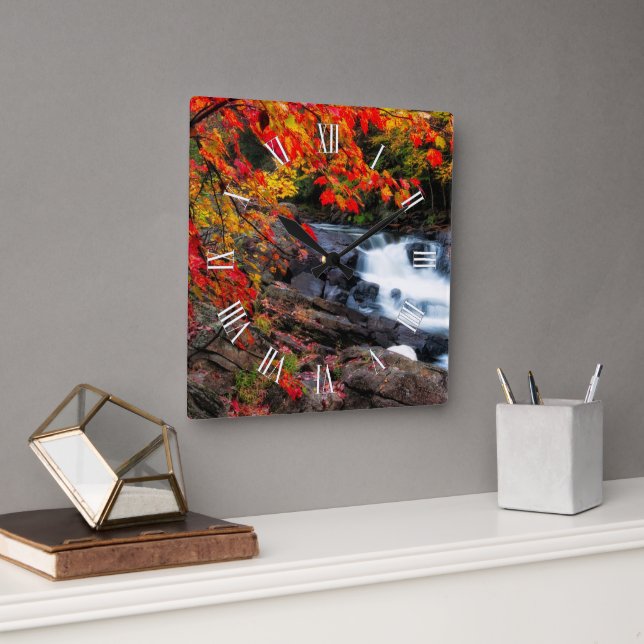  Fall and Autumn Waterfall View Square Wall Clock (Office)