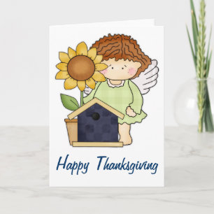 Fall Angel with Sunflower Happy Thanksgiving Card