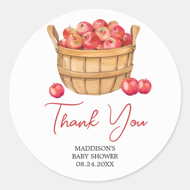 Fall Apple Basket Baby Shower Classic Round Sticker (Front)