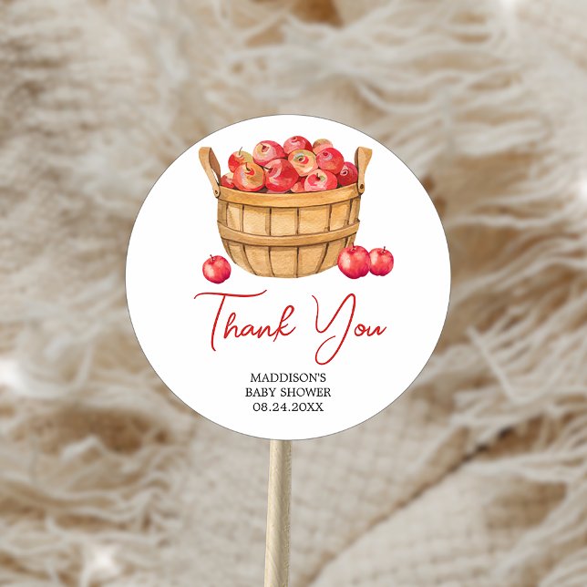 Fall Apple Basket Baby Shower Classic Round Sticker (Fall Apple Basket Baby Shower Sticker)