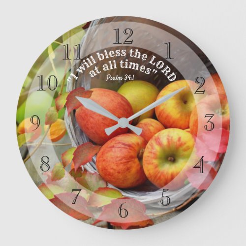 Fall Apple Basket Bless the Lord at all times Large Clock