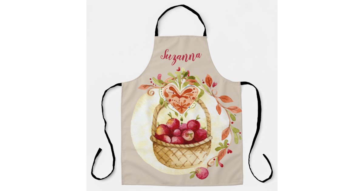 Fall Apple Basket Design Custom Kitchen Apron | Zazzle