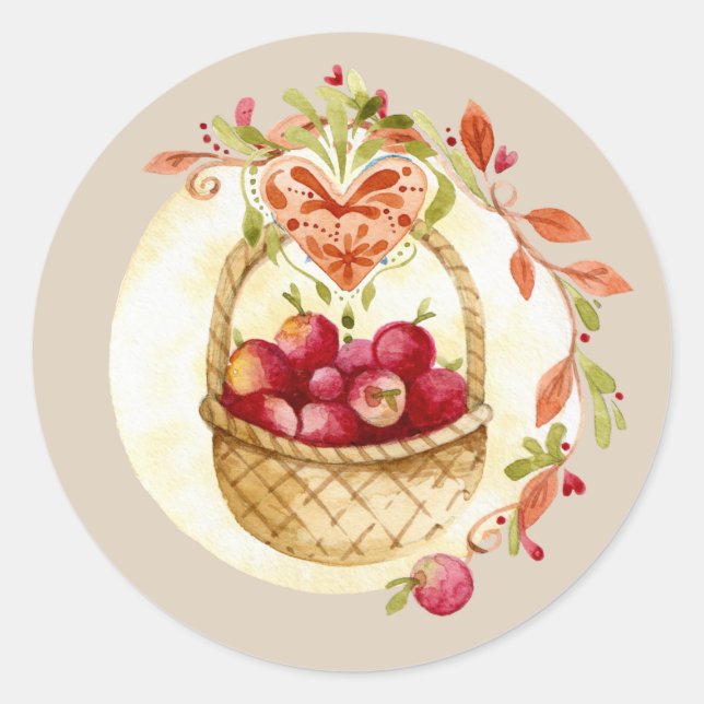 Fall Apple Basket Gift Floral Stickers Seals (Front)