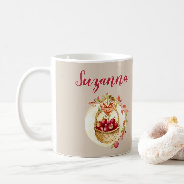 Fall Apple Basket Personalized Coffee Mug (With Donut)