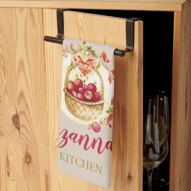 Fall Apple Basket Personalized Kitchen Towel (Thirds Fold)