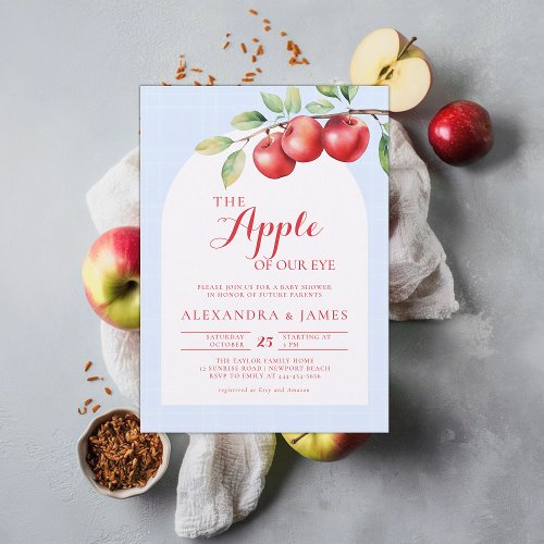 Fall Apple Harvest Boho Coed Blue Boy Baby Shower Invitation