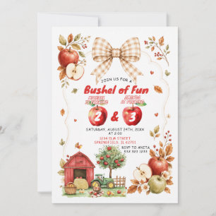Fall Apple Orchard Bushel of Fun Sibling Birthday Invitation