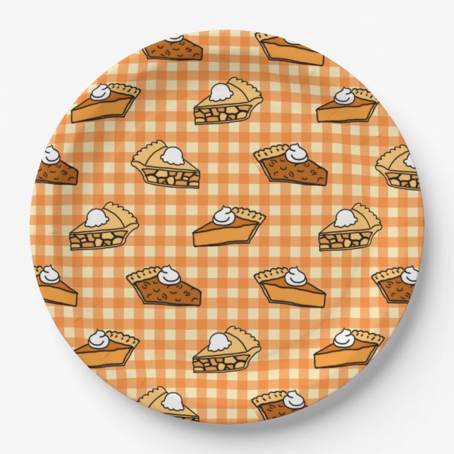 Fall Apple Pumpkin and Pecan Pie Pattern Paper Plates (Front)