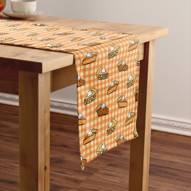 Fall Apple Pumpkin and Pecan Pie Pattern Short Table Runner (In Situ)