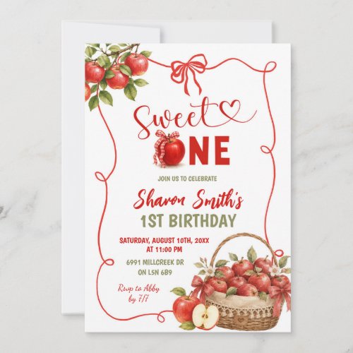 Fall Apple Sweet One Birthday invitation