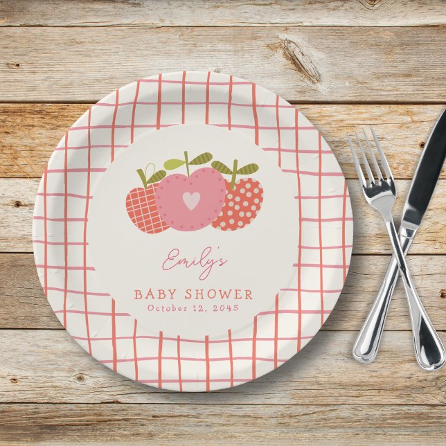  Fall Apple Theme Whimsical Baby Shower Pink Red Paper Plates (Creator Uploaded)