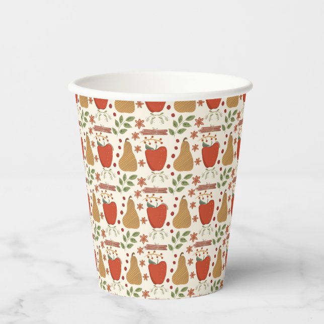 Fall Apples and Pears Rustic Paper Cups (Front)