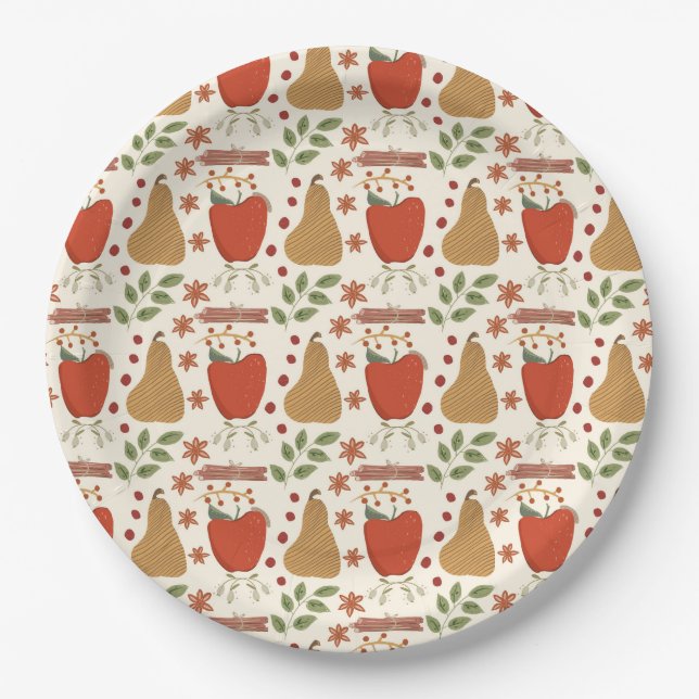 Fall Apples and Pears Rustic Paper Plates (Front)