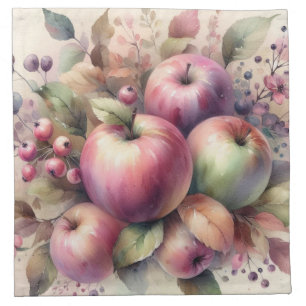 Fall apples in pastel colors watercolor painting cloth napkin