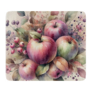 Fall apples in pastel colors watercolor painting cutting board
