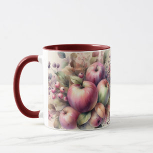 Fall apples in pastel colors watercolor painting mug