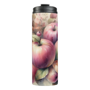 Fall apples in pastel colors watercolor painting  thermal tumbler