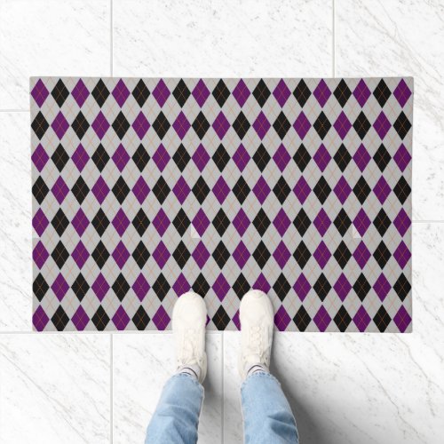 Fall Argyle Black Purple Pattern Doormat