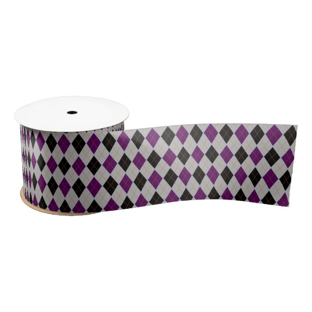Fall Argyle Black Purple Pattern Satin Ribbon (Spool)