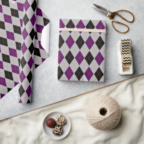 Fall Argyle Black Purple Pattern Wrapping Paper