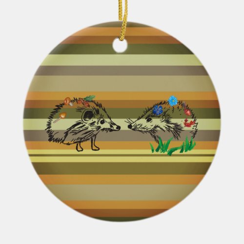 Fall Art Hedgehogs Love  Ornament