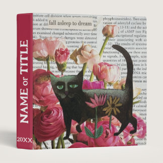 Fall Asleep to Dream Black Cat Hot Pink Flowers 3 Ring Binder