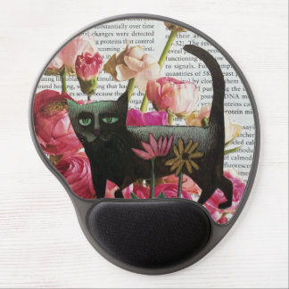 Fall Asleep to Dream Black Cat Hot Pink Flowers Gel Mouse Pad