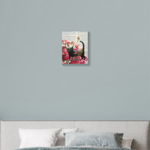 Fall Asleep to Dream Black Cat Hot Pink Flowers Wood Photo Tile