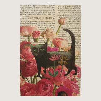 Fall Asleep to Dream Black Cat Hot Pink Flowers Wood Wall Art