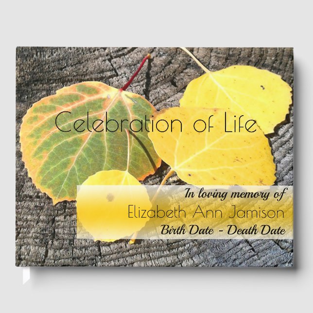 Fall Aspen Leaves Celebration of Life Memorial Guest Book (Front)