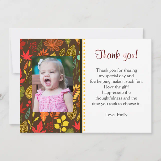 Fall Autum Leaves Thank You Note Photo Card 