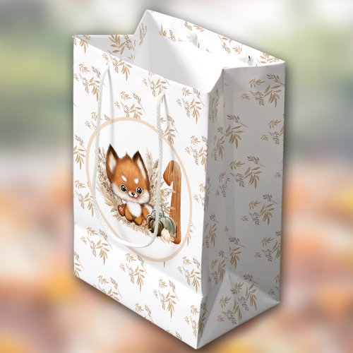 Fall Autumn 1st Birthday Cute Fox  Medium Gift Bag