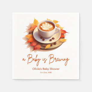 Fall Autumn A Baby is Brewing Coffee Baby Shower Napkins