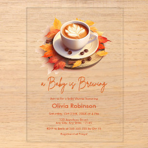 Fall Autumn A Baby is Brewing Coffee Baby Shower Petite Acrylic Invitation