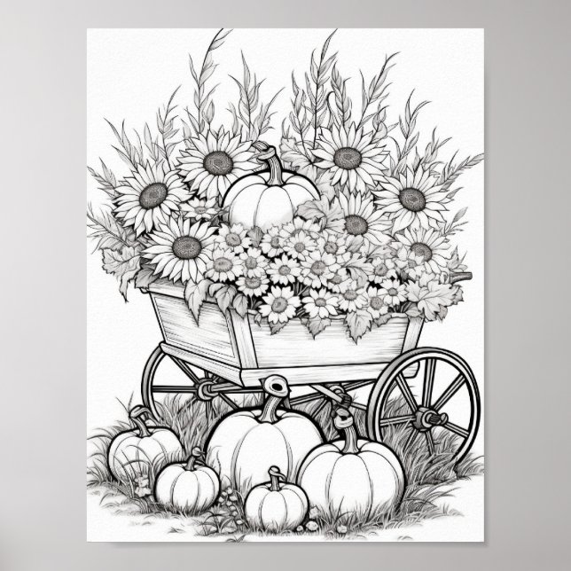 Fall/Autumn Adult Coloring Poster (Front)