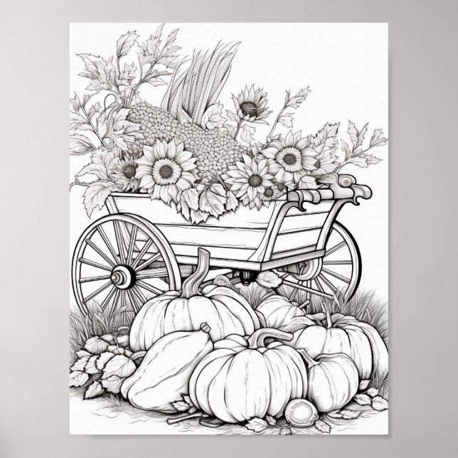 Fall/Autumn Adult Coloring Poster (Front)