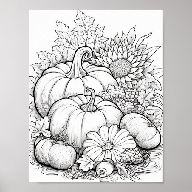 Fall/Autumn Adult Coloring Poster (Front)