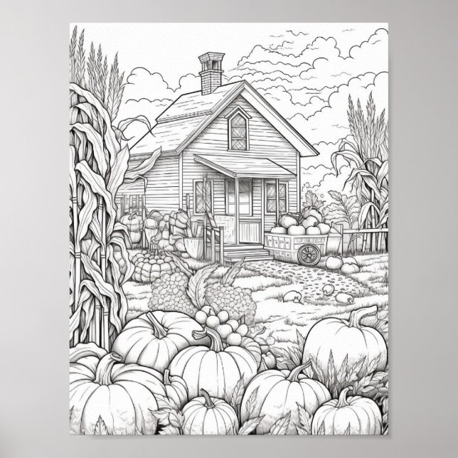 Fall/Autumn Adult Coloring Poster (Front)