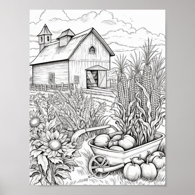 Fall/Autumn Adult Coloring Poster (Front)